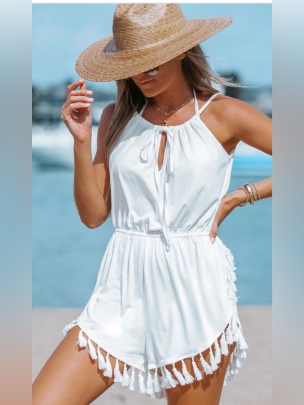 Victoria’s Secret Cotton Tassel Romper S White Boho Swim Coverup Beach Summer